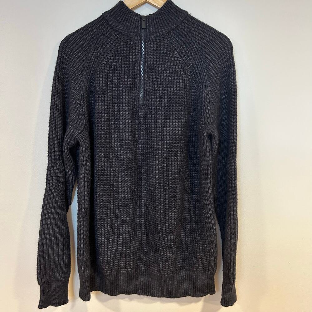 RAINFOREST Sz L Charcoal Gray Shaker Stitch Fisherman  1/4 Zip Outdoor Sweater
